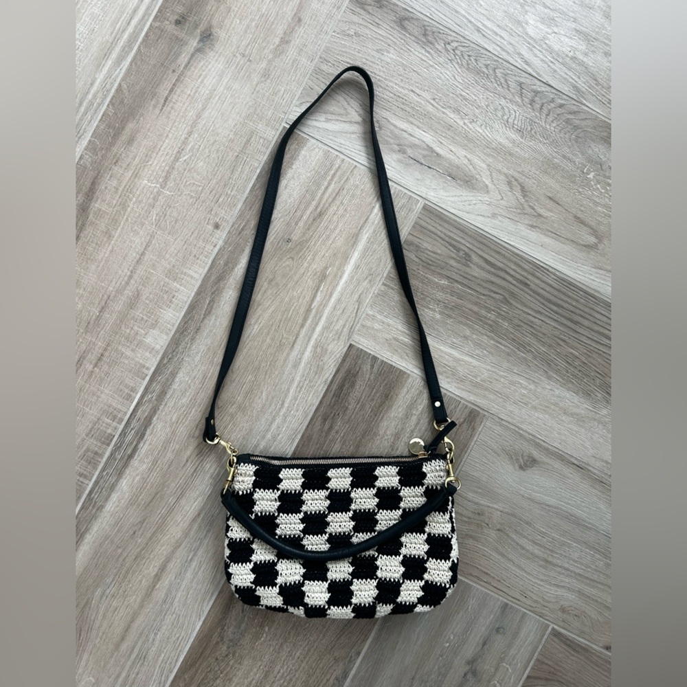 Clare V Black and White Checkerboard Crossbody Bag